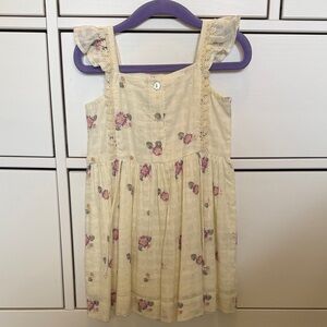 Cream Floral Ruffle-Shoulder Girls Dress
